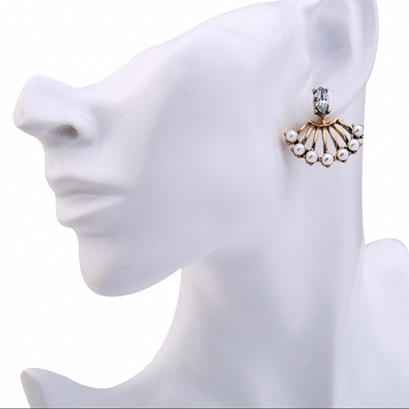 Any 2/$20! Gold Crystal Studs w/Pearl Jacket Earrings - Picture 7 of 10